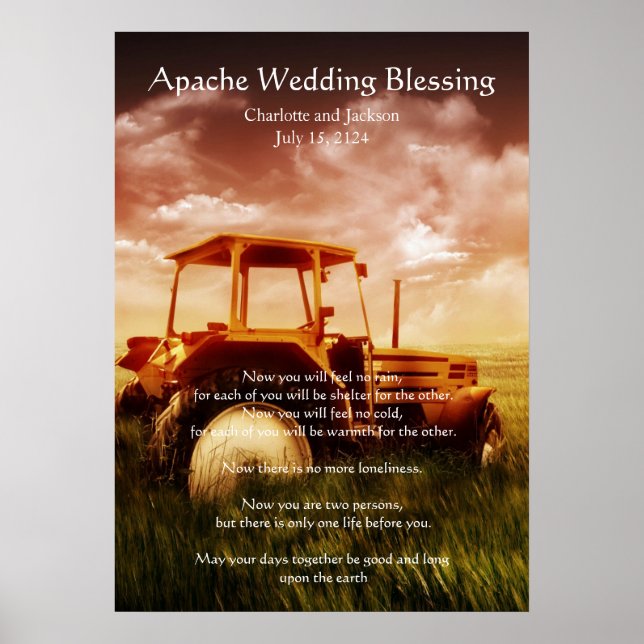 Affiche Mariage Apache Bénédiction vieux tracteur (Devant)