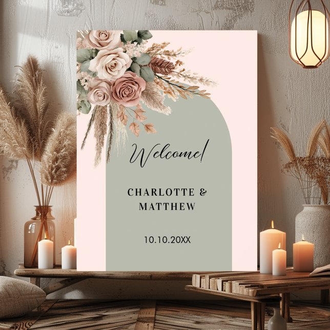 Affiche Mariage arche rose sauge vert taupe pampas rose (Créateur téléchargé)
