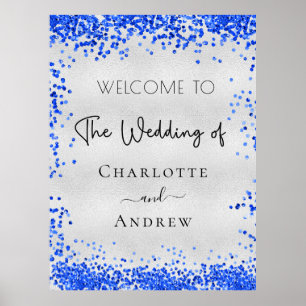 Affiche Mariage argent bleu bleu confetti bienvenue