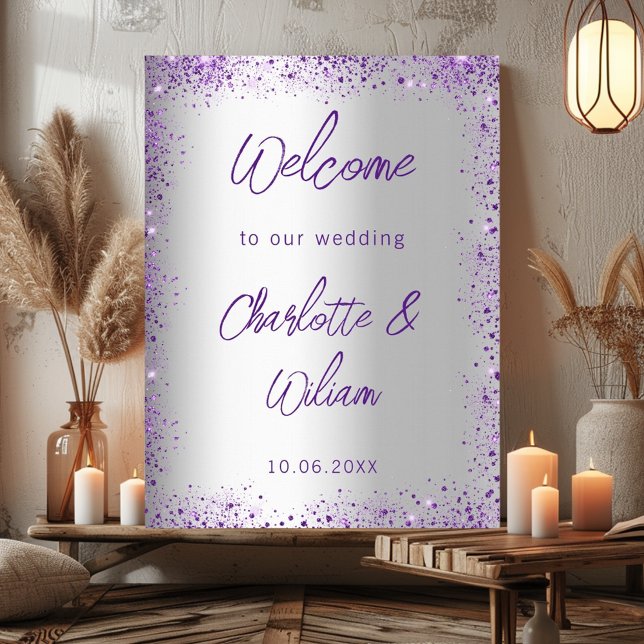 Affiche Mariage argent violet violet parties scintillant v (Créateur téléchargé)