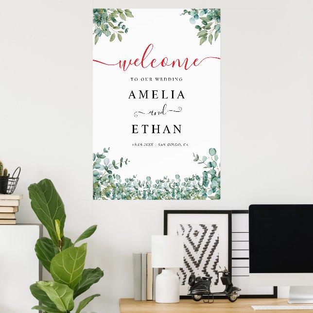 Affiche mariage au feuillage d'eucalyptus  (Bureau à domicile)