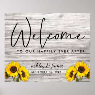 Affiche Mariage au Soleil Rustique Texture de Bois Bienven