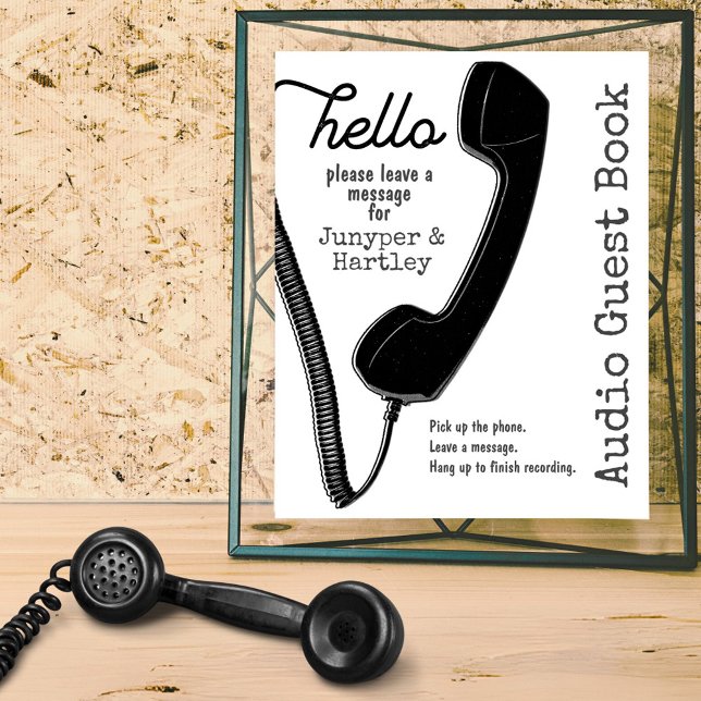 Affiche Mariage Audio Livre d'invité Black Phone on White  (Frame this custom audio guest book sign with instructions for your guests. )