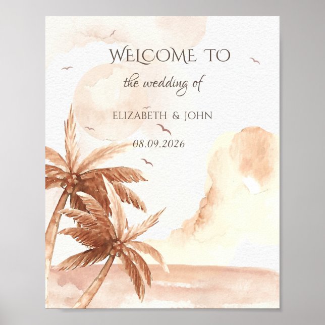 Affiche Mariage aux palmiers tropicaux rustiques (Devant)