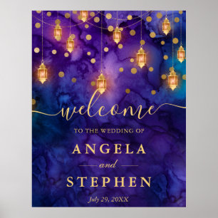 Affiche Mariage avec lueur de lanterne violette et bleue