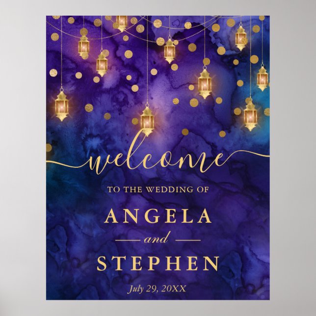 Affiche Mariage avec lueur de lanterne violette et bleue (Devant)