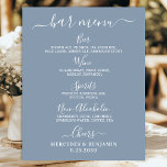 Affiche Mariage Bar Menu Personnalisé Dusty Blue Drink<br><div class="desc">Menu Bar ! Calligraphie simple mais élégante, cette enseigne de bar à boisson mariage propose quatre boissons "Bière", "Vin", "Spirits" et "Non-Alcoholic", personnalisées avec vos boissons de choix. Customisez ce panneau de mariage élégant avec vos noms et le menu de boisson du bar mariage! DROIT D'AUTEUR © 2020 Judy Burrows,...</div>