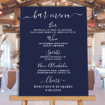 Affiche Mariage Bar Menu Personnalisé Marine Blue Drink<br><div class="desc">Menu Bar ! Calligraphie simple mais élégante, cette enseigne de bar à boisson mariage propose quatre boissons "Bière", "Vin", "Spirits" et "Non-Alcoholic", personnalisées avec vos boissons de choix. Customisez ce panneau de mariage élégant avec vos noms et le menu de boisson du bar mariage! DROIT D'AUTEUR © 2020 Judy Burrows,...</div>