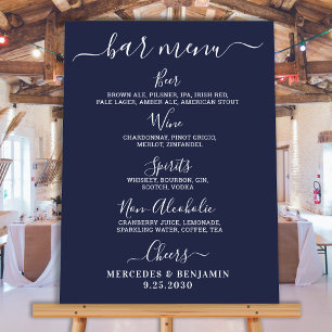 Affiche Mariage Bar Menu Personnalisé Marine Blue Drink