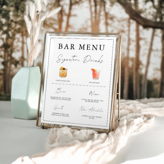 Affiche Mariage Barre Menu Signer Modèle (Wedding Bar Menu Sign Template)
