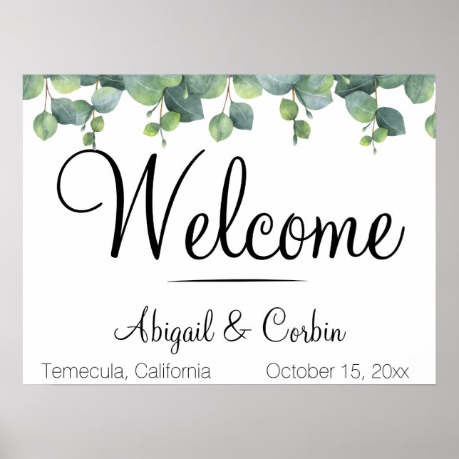 Affiche Mariage Bienvenue au thème de verdure d'eucalyptus (Devant)