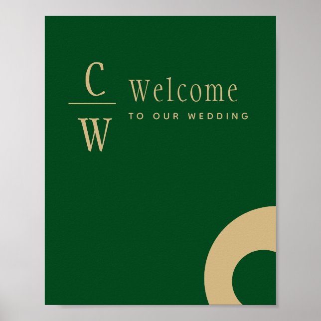 Affiche Mariage Bienvenue Emerald Green Monogramme or (Devant)