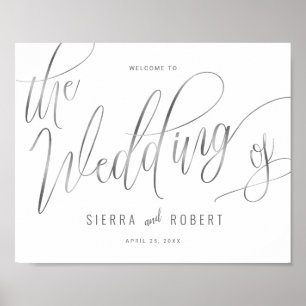 Affiche Mariage Bienvenue Faux Argent Main Lettré Script
