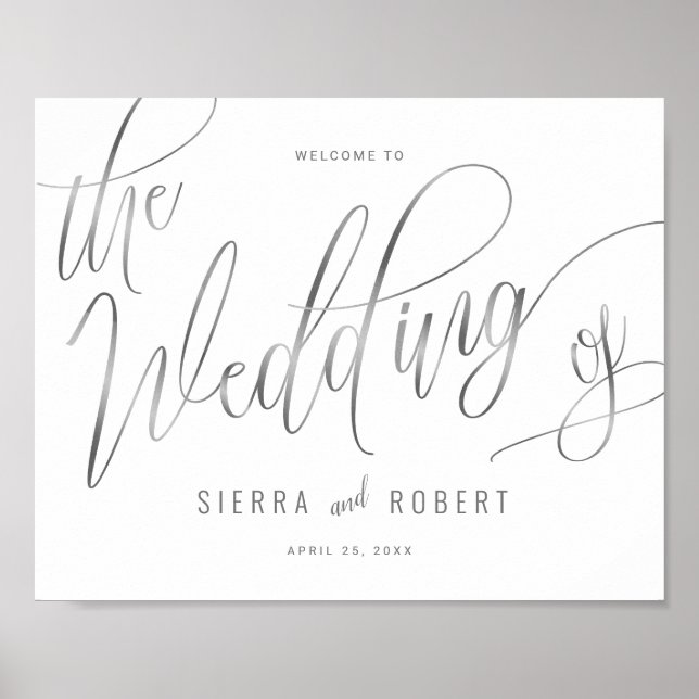 Affiche Mariage Bienvenue Faux Argent Main Lettré Script (Devant)