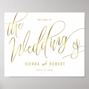 Affiche Mariage Bienvenue Faux Gold Hand Lettré