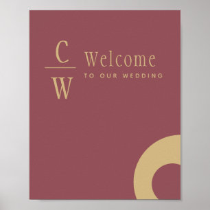 Affiche Mariage Bienvenue Rose rose or monogramme Signal