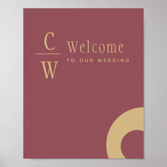 Affiche Mariage Bienvenue Rose rose or monogramme Signal (Devant)