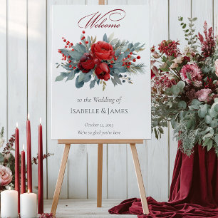 Affiche Mariage Bienvenue Roses Bourgogne & Blush
