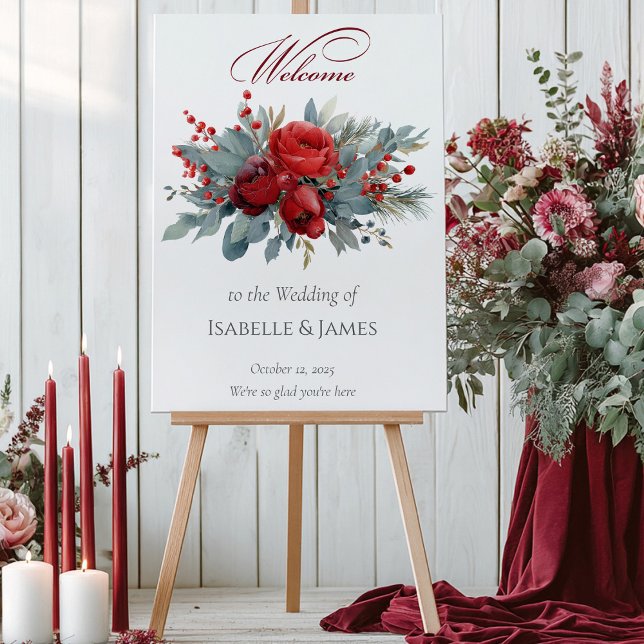 Affiche Mariage Bienvenue Roses Bourgogne & Blush (Créateur téléchargé)