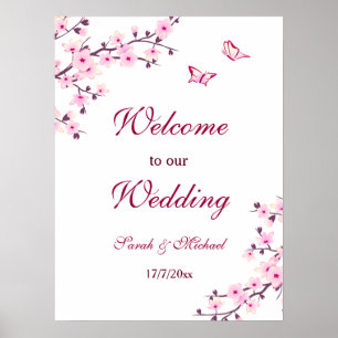 Affiche Mariage blanc rose Fleurs de cerisiers