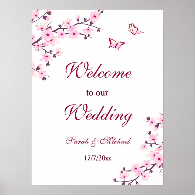 Affiche Mariage blanc rose Fleurs de cerisiers (Devant)