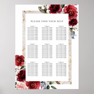 Affiche Mariage blanc rustique à la florale rouge