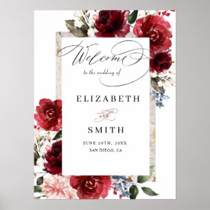 Affiche Mariage blanc rustique à la florale rouge