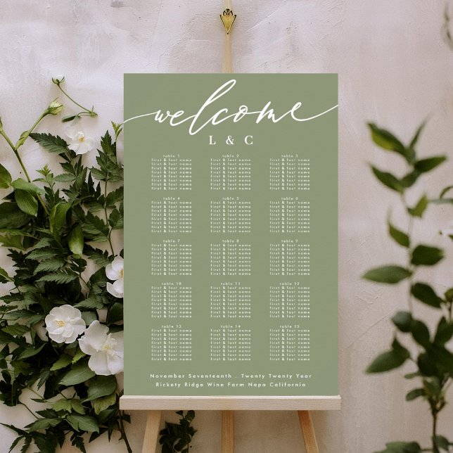 Affiche Mariage blanc Sage Green - Carte de siège (Créateur téléchargé)