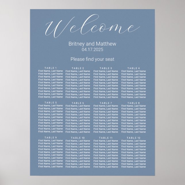 Affiche Mariage bleu foncé simple minimaliste (Devant)