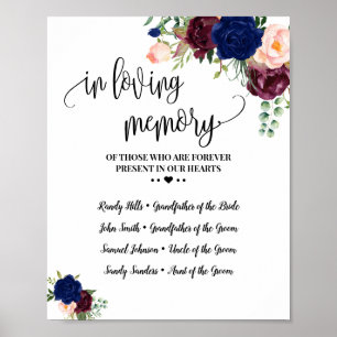 Affiche Mariage bleu marine et bordeaux en souvenir affect