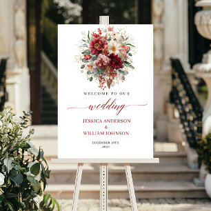 Affiche Mariage Bohème Automnal Floral Eucalyptus Marsala