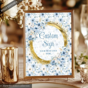 Affiche Mariage Bohème Dusty Blue Gold sur mesure