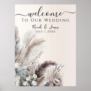 Affiche Mariage Bohème Floral Terreux Plumes