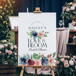 Affiche Mariage Bohème Navy Rose Floral Love in Bloom Baby