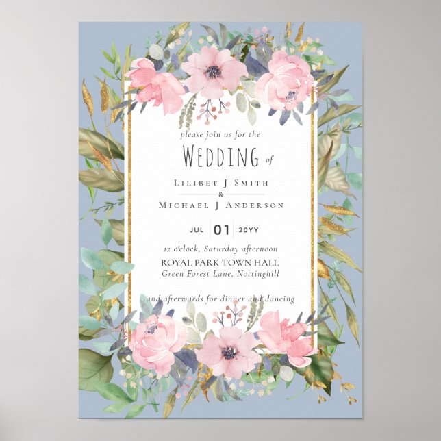 Affiche Mariage Boho rose pâle (Devant)