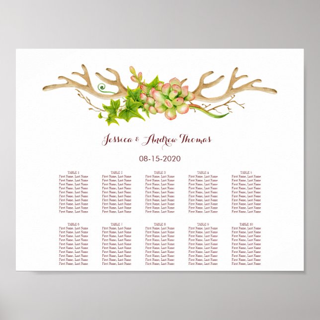 Affiche Mariage Bois de Cerf Rustique & Fleurs Sauvages (Devant)