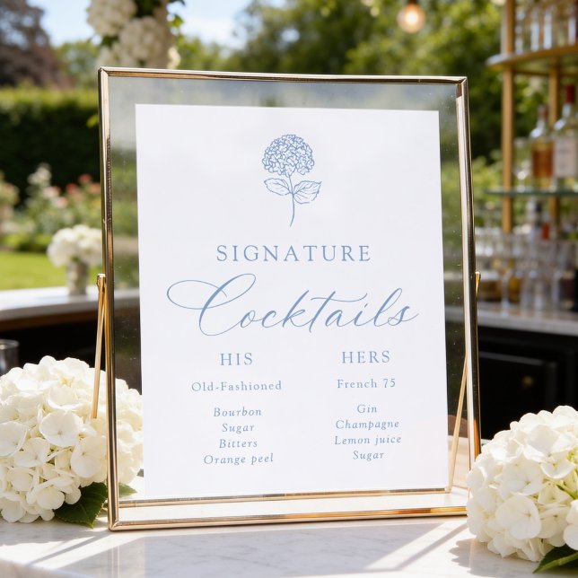 Affiche Mariage Boissons Signature Hydrangea Bleu Classiqu (Créateur téléchargé)
