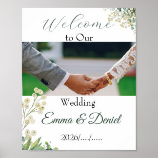 Affiche Mariage Botanique Eucalyptus & Fleurs Blanches