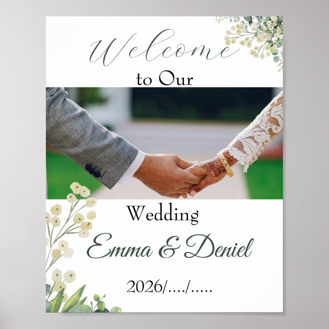 Affiche Mariage Botanique Eucalyptus & Fleurs Blanches (Devant)