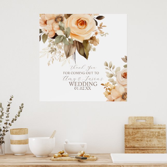 Affiche Mariage botanique floral beige neutre Brun (Cuisine)