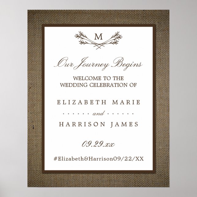 Affiche Mariage Branchage Monogrammé Rustique Campagne & T (Devant)