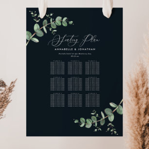 Affiche Mariage budget Eucalyptus noir chic plan de sièges