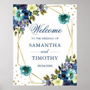 Affiche Mariage cadre doré fleurs d'hiver aquarelle Boho