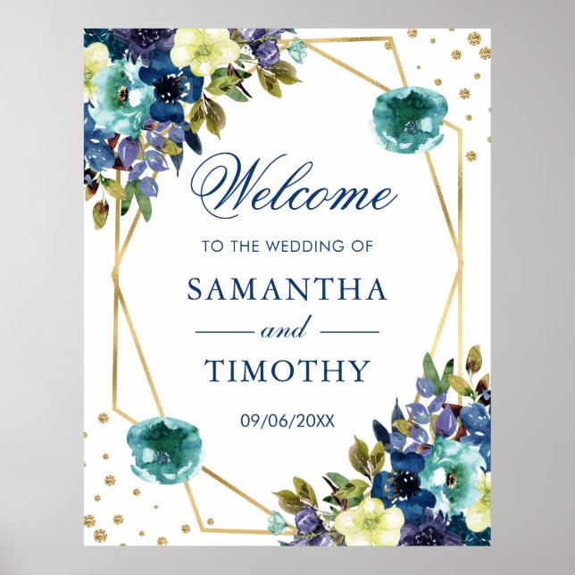 Affiche Mariage cadre doré fleurs d'hiver aquarelle Boho (Devant)