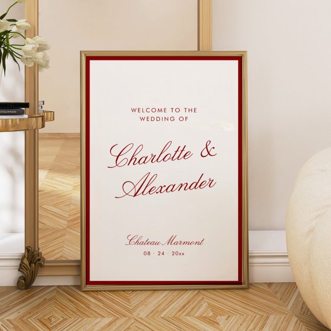 Affiche Mariage Calligraphie Classique Rouge Profond Ancie (Créateur téléchargé)