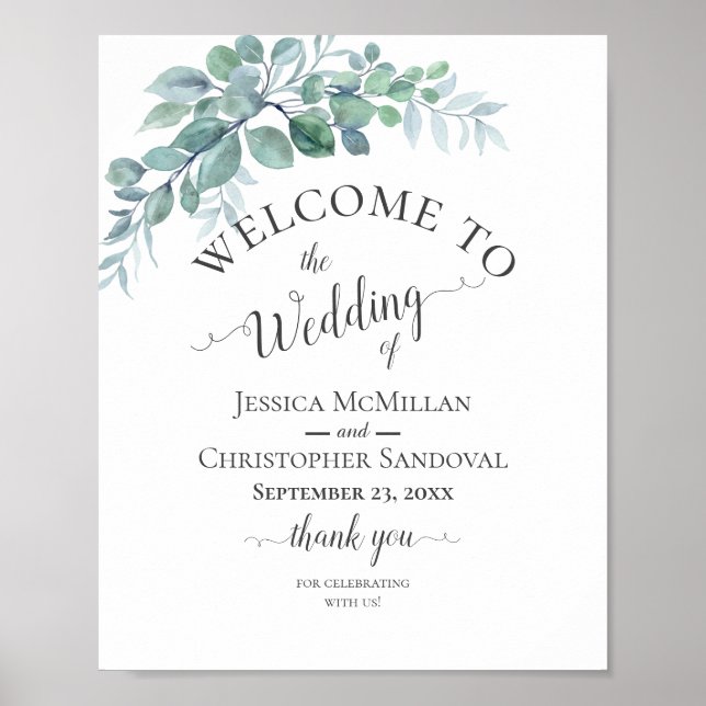 Affiche Mariage Campagnard Aquarelle Eucalyptus Verdure (Devant)