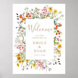 Affiche Mariage campagnard Fleur sauvage coloré Bienvenue