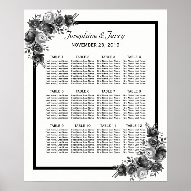 Affiche Mariage campagnard floral noir et blanc (Devant)