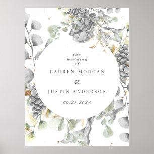 Affiche Mariage carré floral argent or dramatique