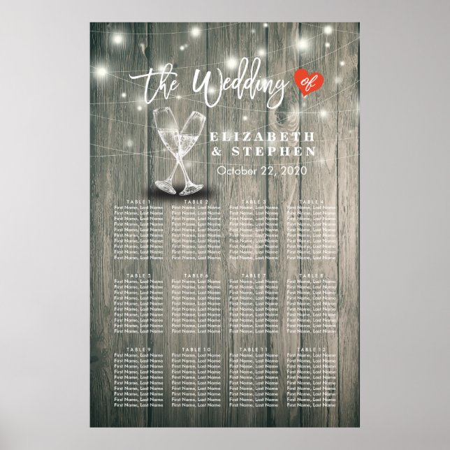 Affiche Mariage Carte de siège Champagne Lunettes de bois  (Devant)